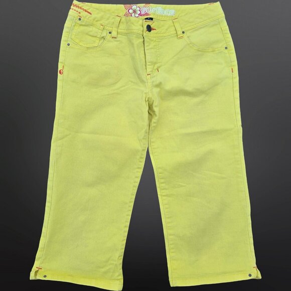 Y2K Bright Yellow Capri Jeans Size 9 Emo Mcbling Cyber Rave 2000s Colorful Denim - Picture 5 of 10